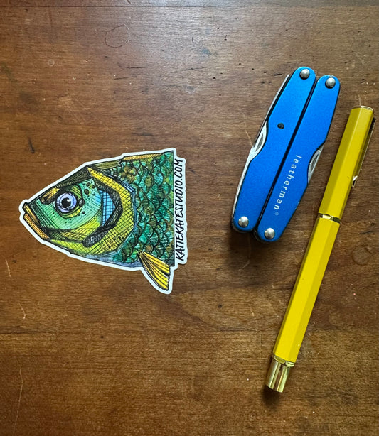 Blue Green Fish Head, Sticker